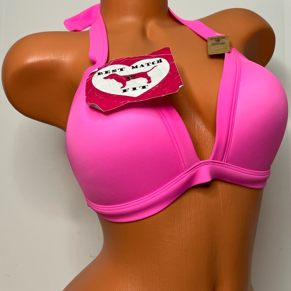 Victoria’s Secret PINK XXL Logo Bathing Suit Bikini Top Padded Plunge Neon Pink